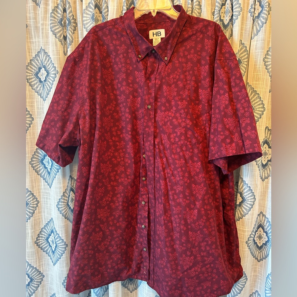 Harbor Bay Burgundy Floral Short-Sleeve Button-Up Shirt
